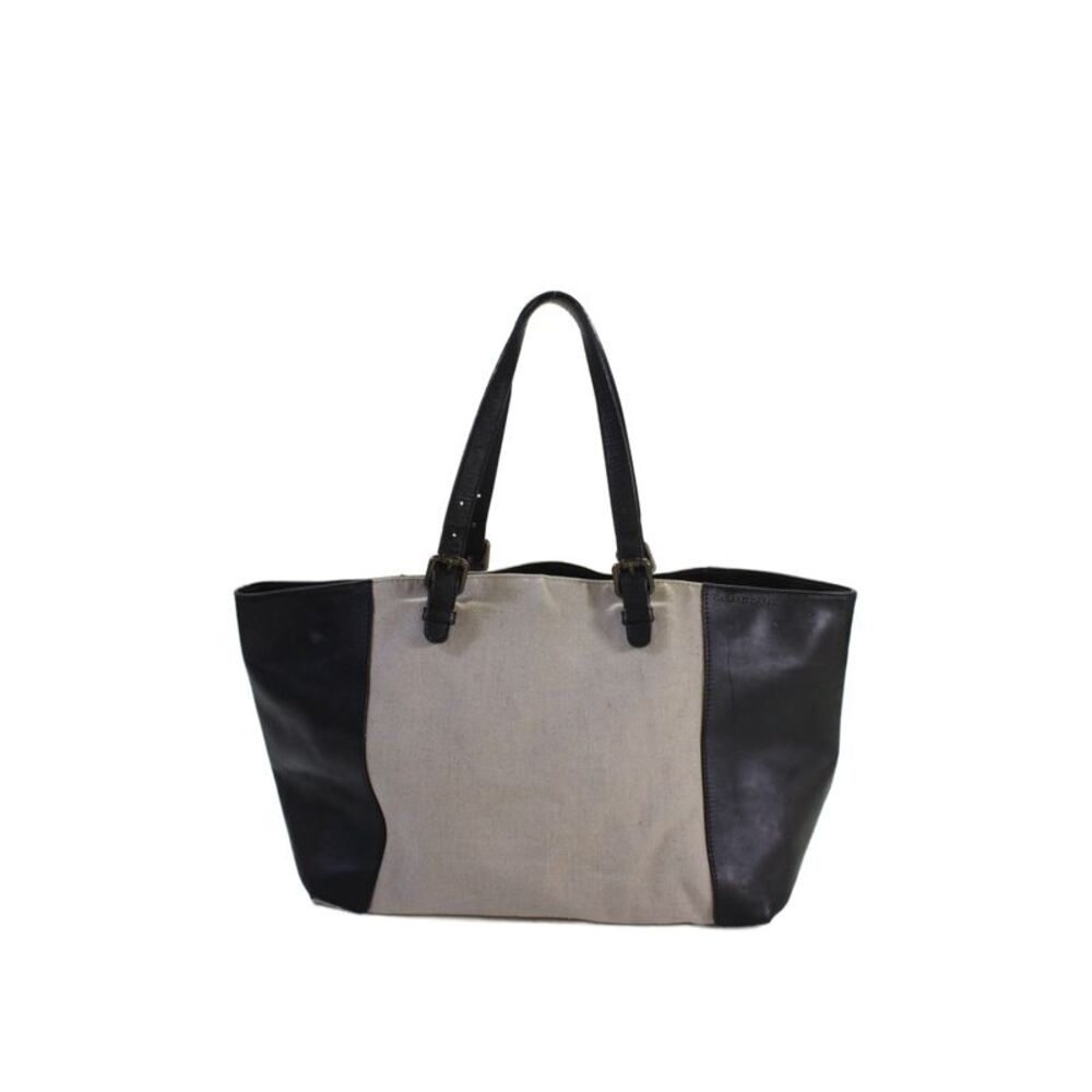Gerard Darel Womens Leather Canvas Tote Shoulder Handbag Beige Black